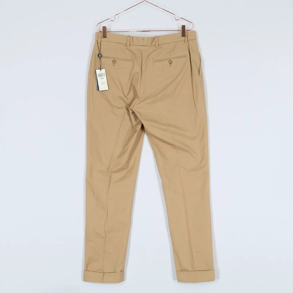 Polo Ralph Lauren Chino Pants Mens 34x32 Tan Flat Front Cuffed Preppy $168 NWT